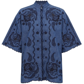 Zimmermann Aster Embroidered Denim Skjorte, Railway Blue